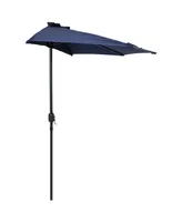 Sunnydaze Decor 9 ft Solar Steel Half Patio Umbrella with Crank - Navy Blue