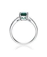 Genevive Sterling Silver White Gold Plated Emerald Cubic Zirconia Eternity Rectangle Band Ring