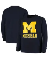 Big Boys and Girls Champion Navy Michigan Wolverines Lockup Long Sleeve T-shirt