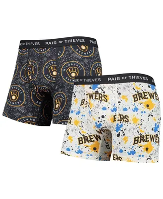 Men's Pair of Thieves White and Navy Milwaukee Brewers Super Fit 2-Pack Boxer Briefs Set
