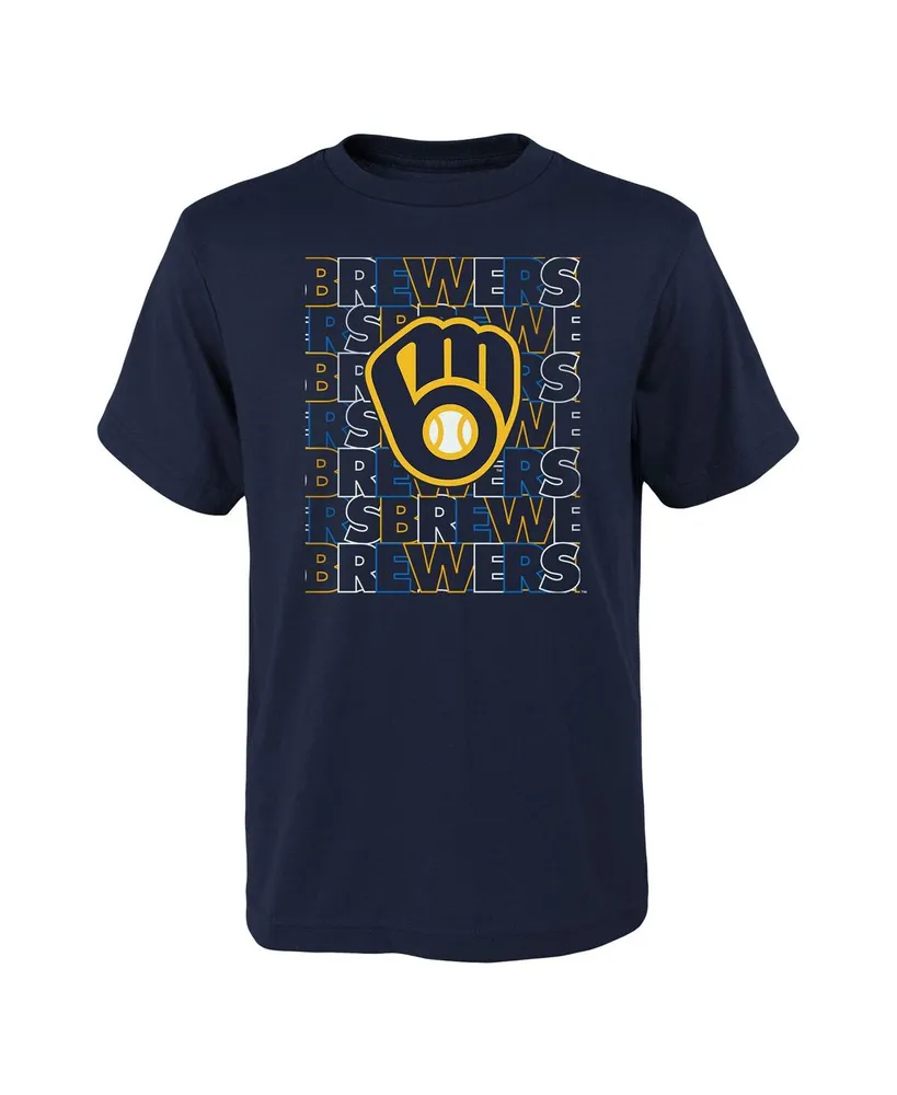 Big Boys and Girls Navy Milwaukee Brewers Letterman T-shirt