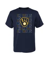 Big Boys and Girls Navy Milwaukee Brewers Letterman T-shirt