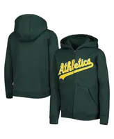 Big Boys and Girls Green Oakland Athletics Wordmark Full-Zip Fleece Hoodie