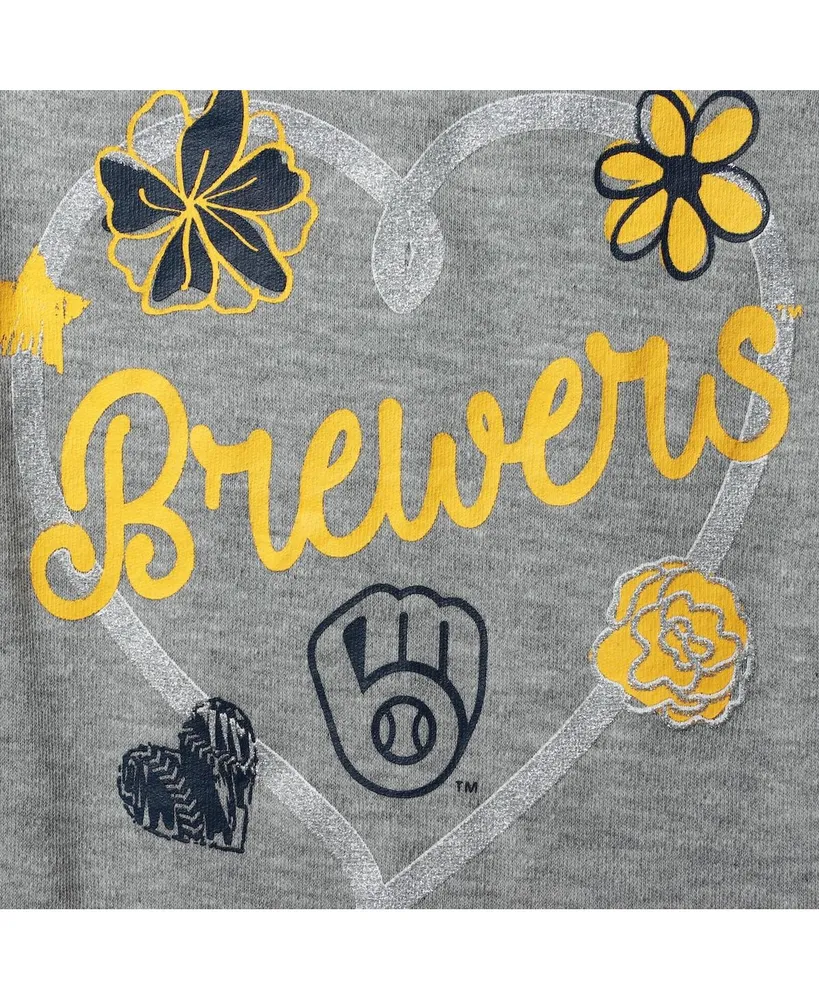 Girls Newborn and Infant Navy, Gold, Heathered Gray Milwaukee Brewers 3-Pack Batter Up Bodysuit Set