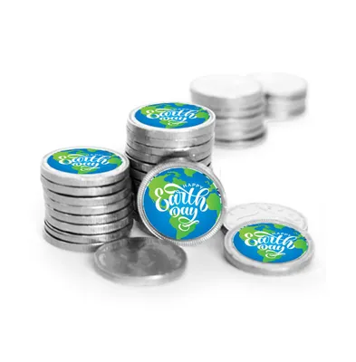 84ct Earth Day Candy Party Favors Chocolate Coins Giveaways, Silver Foil (84 Pack) - By Just Candy