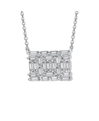 Genevive Sterling Silver with White Gold Plating Clear Emerald Cubic Zirconia Rectangular Cluster Necklace