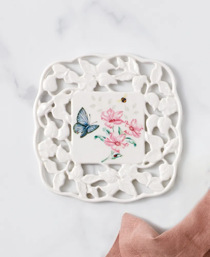 Lenox Butterfly Meadow Kitchen Carved Trivet, Created for Macy's - White With Multi