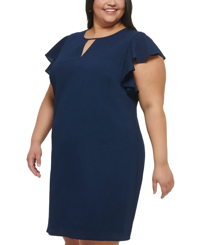 Jessica Howard Plus Seersucker Keyhole A-Line Dress