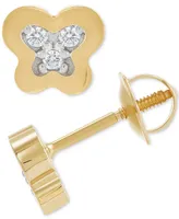 Children's Diamond Accent Butterfly Button Stud Earrings in 14k Gold