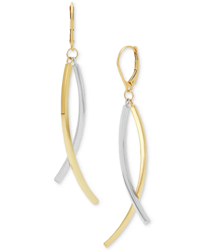 Italian Gold Curved Stick Crossover Drop Earrings in 10k Two-Tone Gold, Created for Macy's