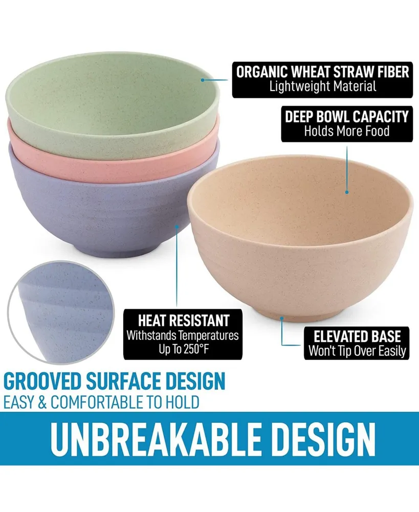 Unbreakable Wheat Straw Plastic Cereal Bowls Set of 4 - BPA Free