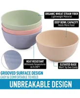Zulay Kitchen Unbreakable Lightweight Wheat Straw Plastic Cereal Bowls Set of 4