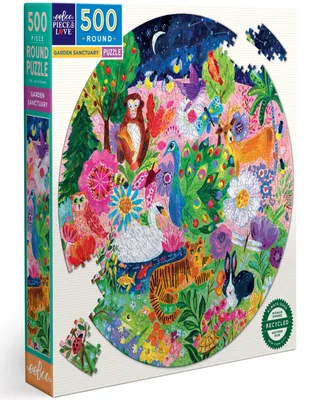 Eeboo Piece And Love Garden Sanctuary 500 Piece Round Adult Jigsaw Puzzle Set, Ages 14 and up