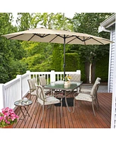 Costway 15FT Double-Sided Twin Patio Umbrella Outdoor Market W/ Crank & Base