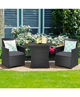 3PCS Patio Rattan Furniture Set Cushion Sofa Armrest Garden Deck
