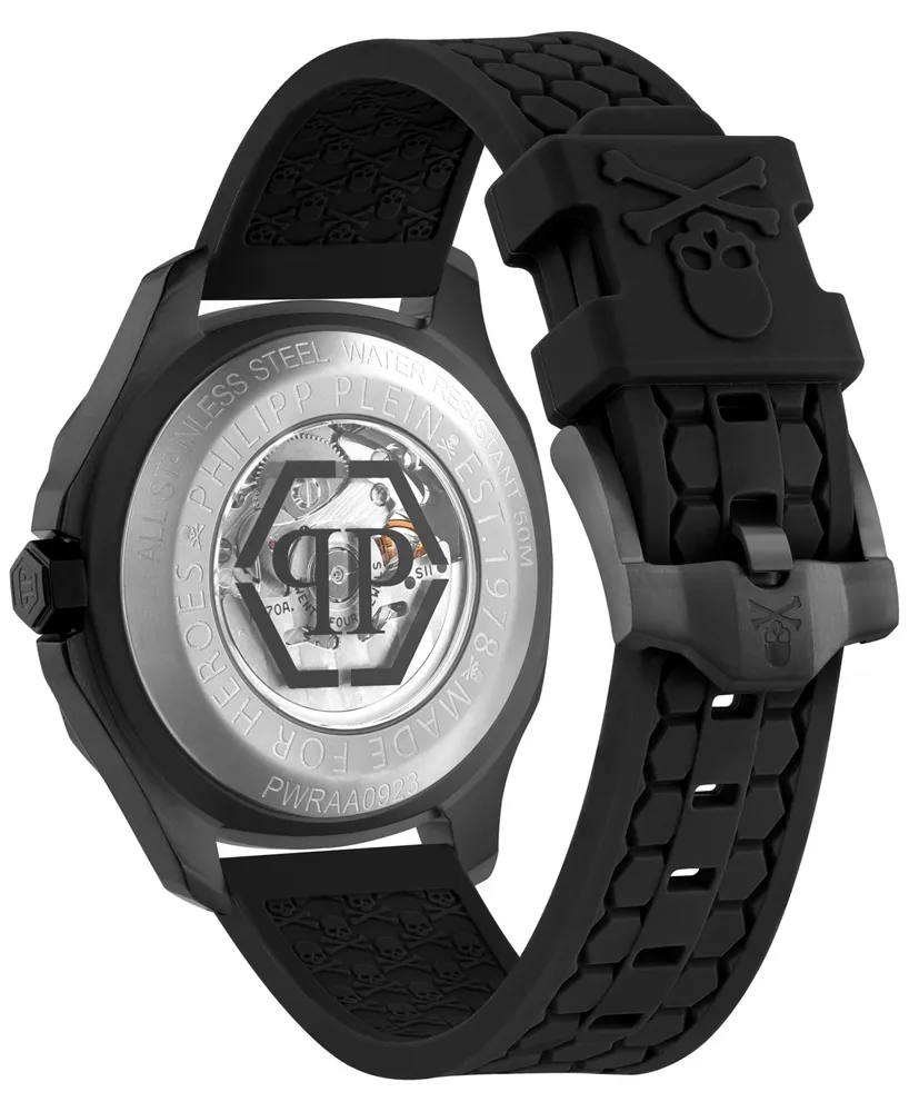 Philipp Plein Men's Automatic Skeleton Spectre Black Silicone Strap Watch 42mm