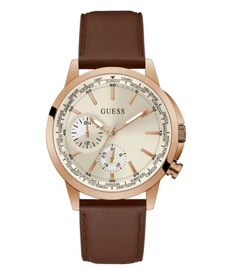 Guess Men's Multifunction Brown Stainless Steel Watch 44mm