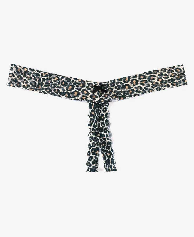 Hanky Panky Women's Classic Leopard Sig Lace Crotchless Low Rise Thong Plus Size