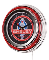American Art Decor Shelby Retro Round Neon Wall Analog Clock with Pull Chain, 14.5"
