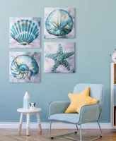 American Art Decor Coastal Beach Seashells Starfish 4 Piece Canvas Art Set, 20" x 20"