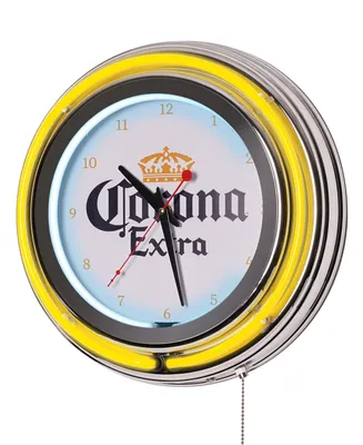 American Art Decor Corona Retro Round Neon Wall Analog Clock with Pull Chain, 14.5"