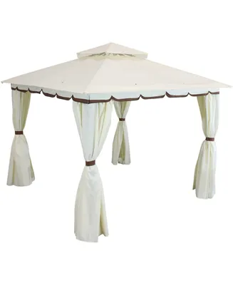 10 x 10 Foot Soft-Top Patio Gazebo with Screens and Privacy Walls - Great for Backyard, Garden or Deck - Cream