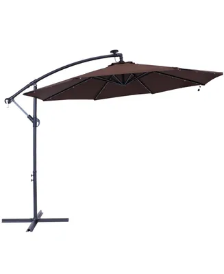 Sunnydaze Decor 10 ft Solar Offset Steel Patio Umbrella with Crank - Brown