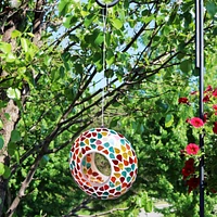 Sunnydaze Decor Glass Confetti Mosaic Fly-Through Hanging Bird Feeder - 6 in