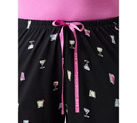 Hue Women's Sleepwell Printed Knit Capri Pajama Pant Made with Temperature Regulating Technology