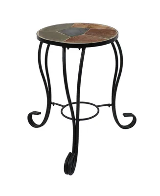 Sunnydaze Decor 12.75 in Mosaic Slate Tile Round Patio Side Table Plant Stand