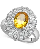 Citrine (1-5/8 ct. t.w.) & Lab-Grown White Sapphire (1-1/8 ct. t.w.) Looped Halo Ring in Sterling Silver