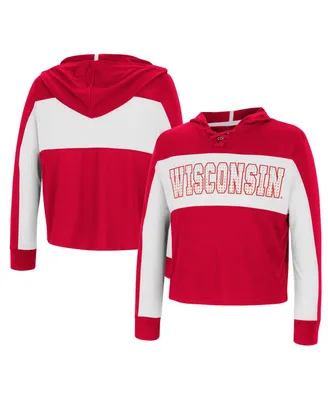Big Girls Colosseum Red Wisconsin Badgers Galooks Hoodie Lace-Up Long Sleeve T-shirt