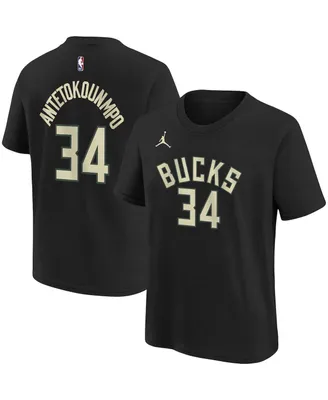Big Boys and Girls Jordan Giannis Antetokounmpo Black Milwaukee Bucks Statement Edition Name Number Player T-shirt