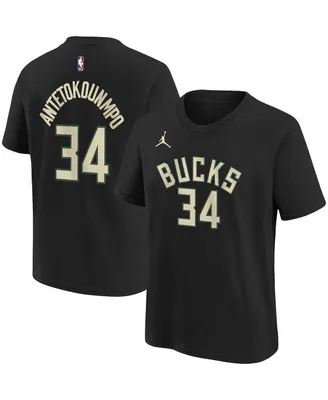 Big Boys and Girls Jordan Giannis Antetokounmpo Black Milwaukee Bucks Statement Edition Name and Number Player T-shirt