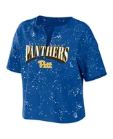 Women's Wear by Erin Andrews Royal Pitt Panthers Bleach Wash Splatter Notch Neck T-shirt