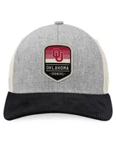 Men's Top of the World Heather Gray, Black Oklahoma Sooners Slick Adventure Trucker Snapback Hat