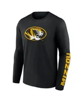 Men's Fanatics Black Missouri Tigers Double Time 2-Hit Long Sleeve T-shirt