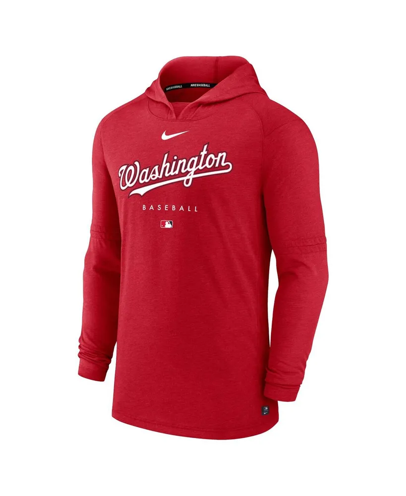 Men's Nike Heather Red Washington Nationals Authentic Collection Early Work Tri-Blend Performance Pullover Hoodie