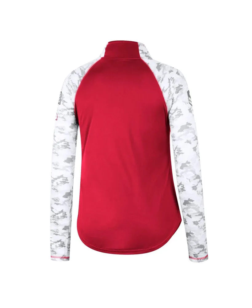 Women's Colosseum Red Wisconsin Badgers Oht Military-Inspired Appreciation Flash Arctic Camo Raglan Quarter-Zip Jacket