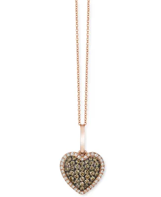 Le Vian Chocolate Diamond (1/4 ct. t.w.) & Vanilla Diamond (1/10 ct. t.w.) Heart Halo 18" Pendant Necklace in 14k Rose Gold