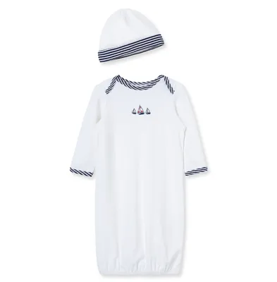 Little Me Baby Boys Sailboats Gown and Hat, 2 Piece Set