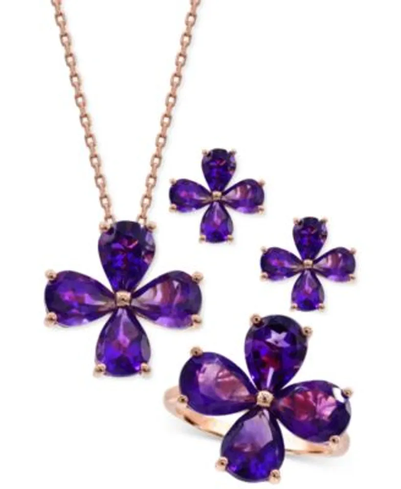 Amethyst Flower Jewelry Collection In 14k Rose Gold Plated Sterling Silver