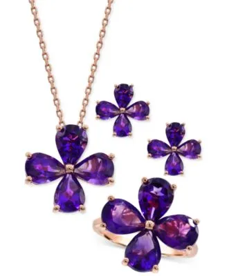 Amethyst Flower Jewelry Collection In 14k Rose Gold Plated Sterling Silver