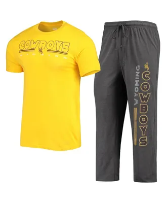 Men's Concepts Sport Heathered Charcoal and Gold Wyoming Cowboys Meter T-shirt Pants Sleep Set