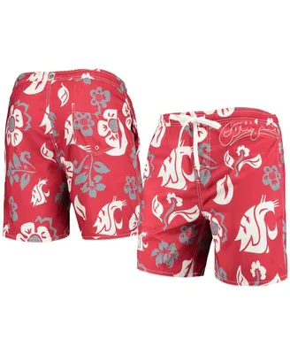Men's Wes & Willy Crimson Washington State Cougars Floral Volley Logo Swim Trunks