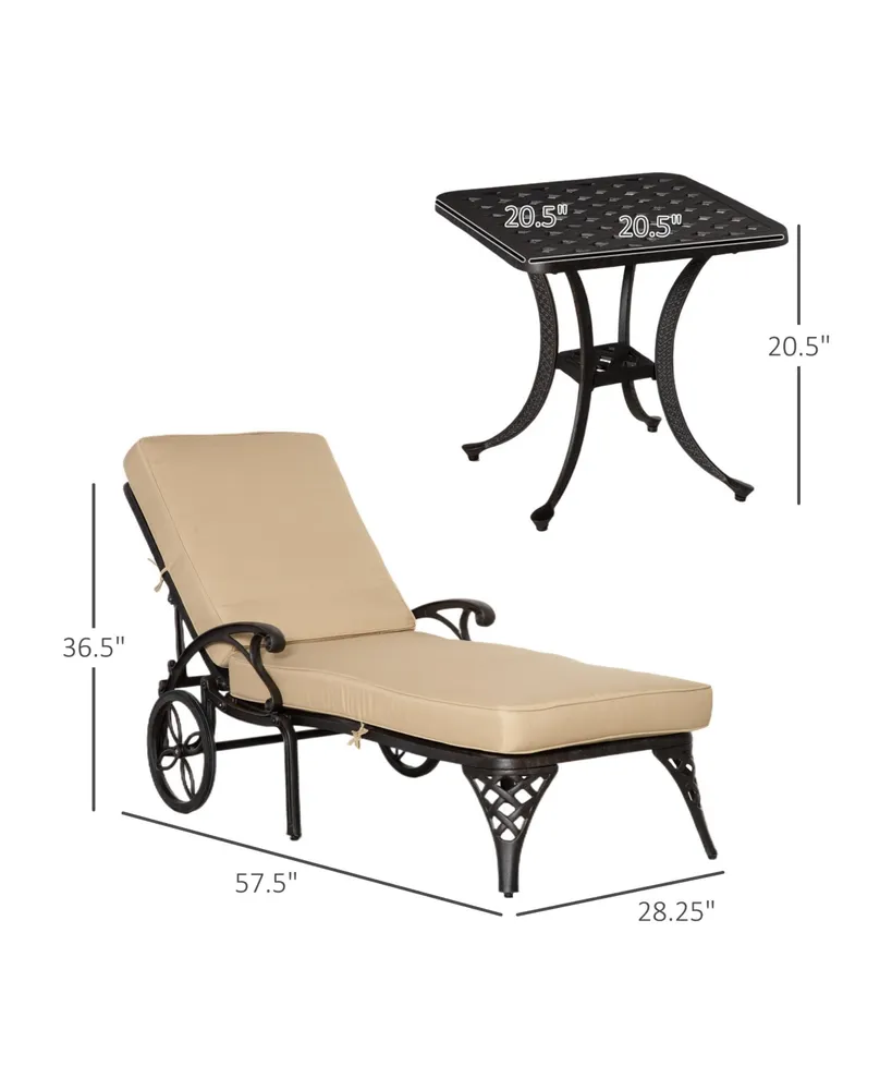 Outsunny Outdoor Foldable Lounge Chair and Side Table Set with Adjustable Backrest and Wheels