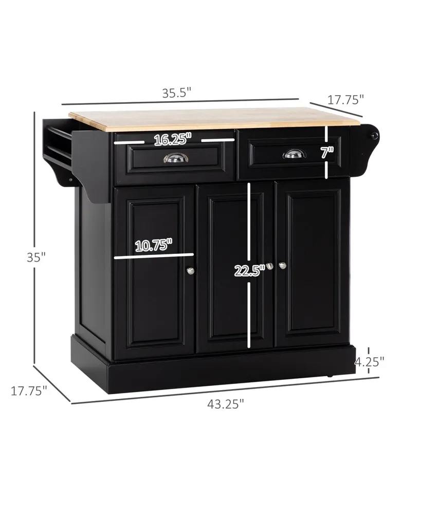 Homcom Kitchen Island with Storage, Rolling Kitchen Serving Cart with Rubber Wood Top, Towel Rack, Spice Rack, Storage Drawer and Cabinet