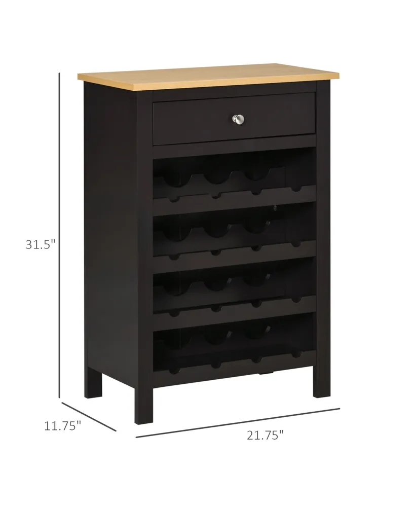 Homcom Modern Wine Rack, Storage Cabinet with 16-Bottle Wine Holder and Drawer for Living Room or Home Bar, Dark Brown