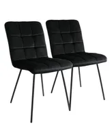 Elama 2 Piece Velvet Tufted Accent Chairs in Black with Black Metal Legs