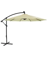 Sunnydaze Decor Outdoor Cantilever Offset Patio Umbrella with Solar Led Lights - Outside Waterproof Polyester Shade Steel Pole